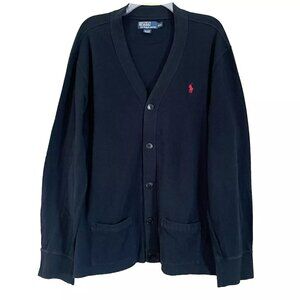 Polo Ralph Lauren Black Cardigan Sweater Men's XXL Vintage Preppy Old Money Y2K